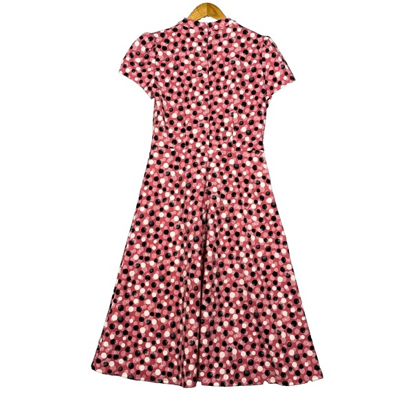 Midi Dress Womens 4 Pink Polka Dot Fit N Flare Retro Coquette Secretary Preppy - Picture 3 of 12